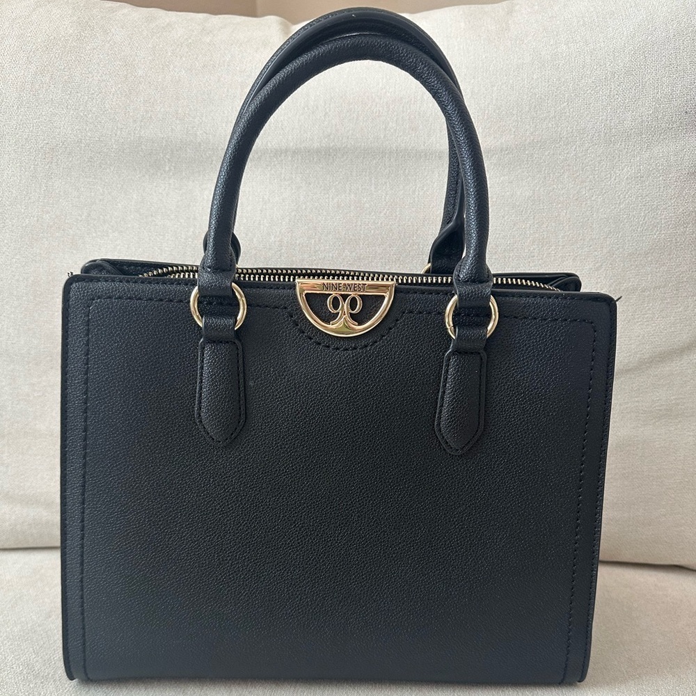 Nine West Black Leather Handbag with Gold Accents. Like new!!